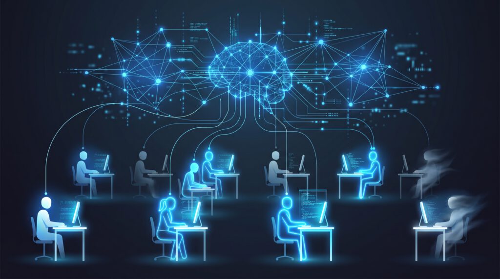 Editoriales Konzeptbild zu KI und Arbeitsmarkt - Microsoft Studie 200.000 Copilot Gespräche