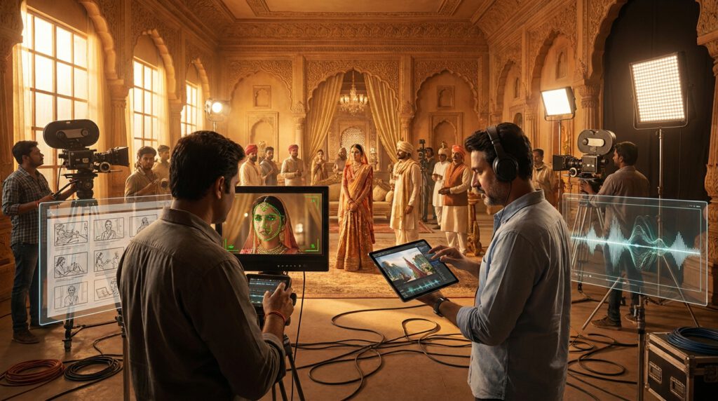 KI-Filmemachen in Indien auf einem Filmset mit digitaler Postproduktion
